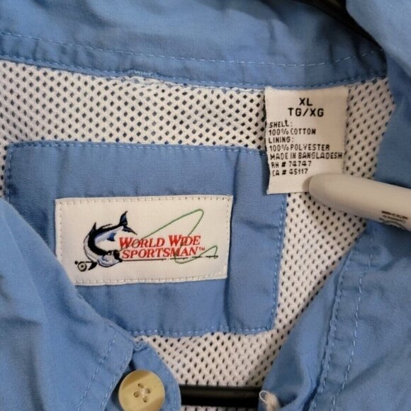 World Wide Sportsman Vented Fishing Shirt Mens Size XL Blue Button Front - Picture 3 of 3